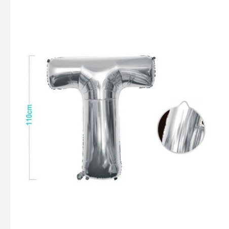 PALLONCINO MYLAR LETTERA T ARGENTO 110CM