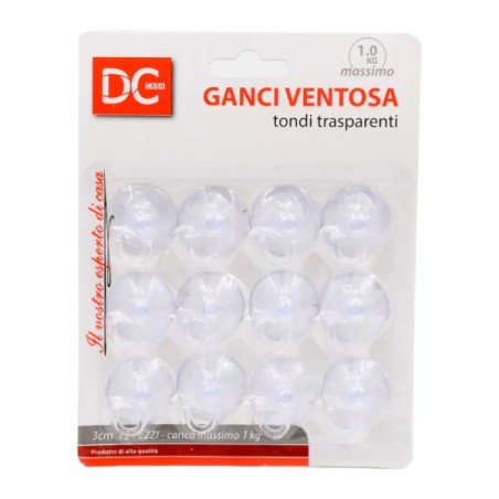 DC CASA GANCIO VENTOSA PLAST.TRASPARENTE 3CM 12PZ