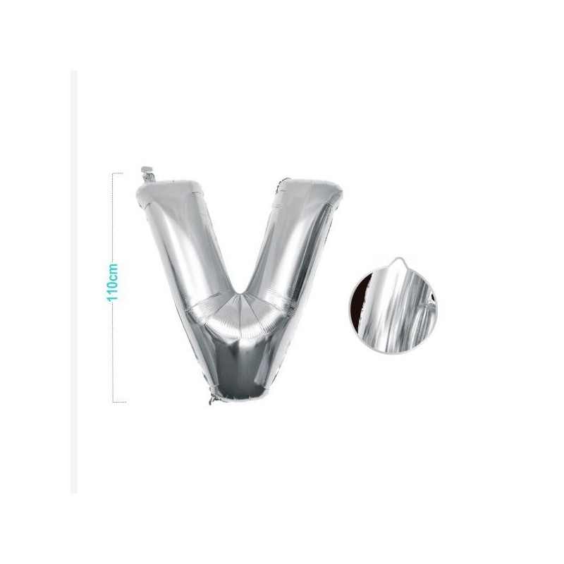 PALLONCINO MYLAR LETTERA V ARGENTO 110CM