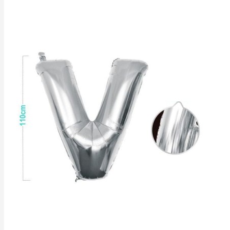 PALLONCINO MYLAR LETTERA V ARGENTO 110CM