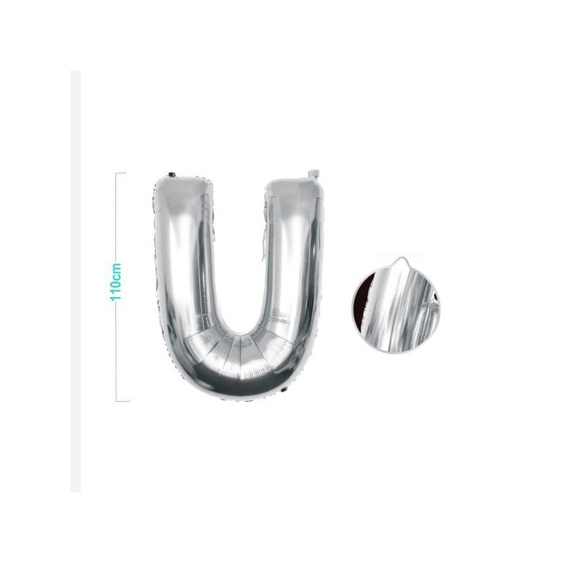 PALLONCINO MYLAR LETTERA U ARGENTO 110CM