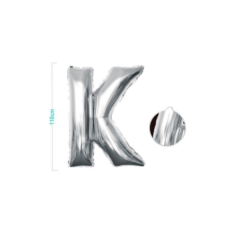 PALLONCINO MYLAR LETTERA K ARGENTO 110CM