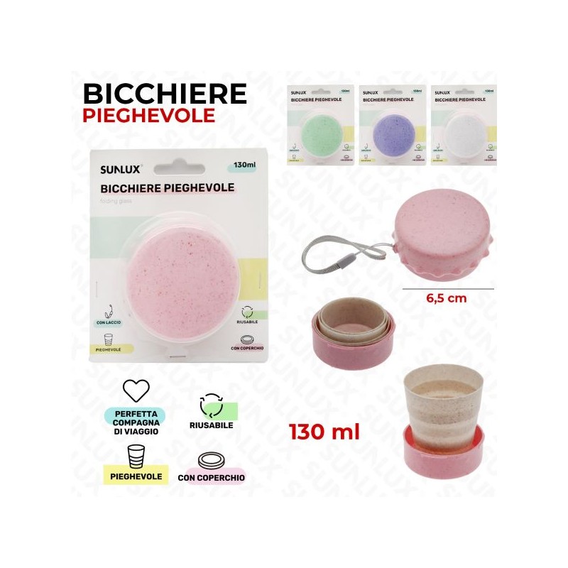 SUNLUX BICCHIERE PIEGHEVOLE CON COPECHIO 130ML