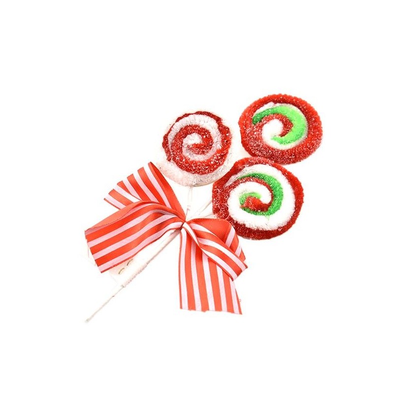 PICK CARAMELLA CON FIOCCO 21CM ROSSO/VERDE