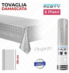 TOVAGLIA DAMASCATA ARGENTO METALLIZZATO 118CMX7MT