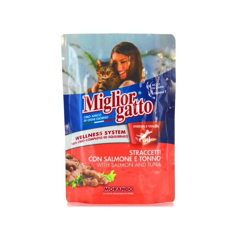 MIGLIORGATTO STRACCETTI SALMONE E TONNO 100GR