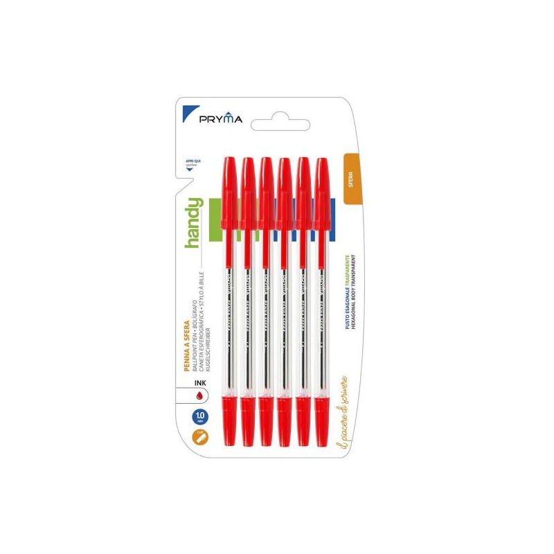 PRYMA PENNA SFERA HANDY 1MM 6PZ ROSSO BL