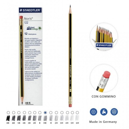 STAEDTLER MATITA GRAFITE CON GOMMA NORIS H