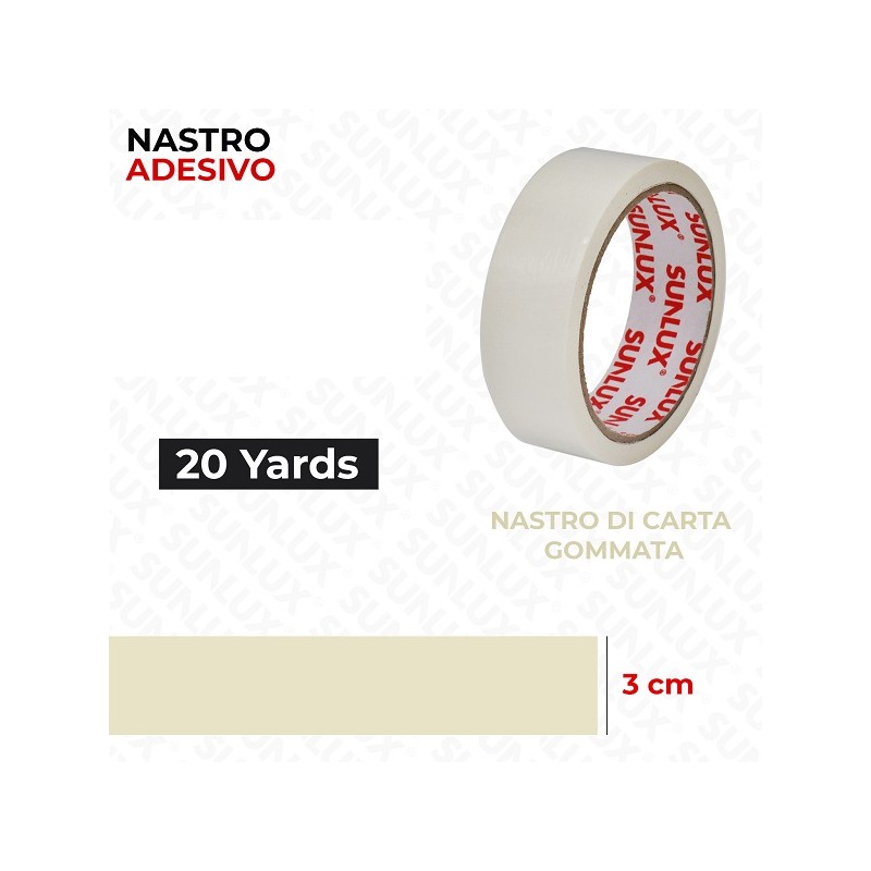 SUNLUX NASTRO ADESIVO CARTA GOMMATA 3CMX20YARDS