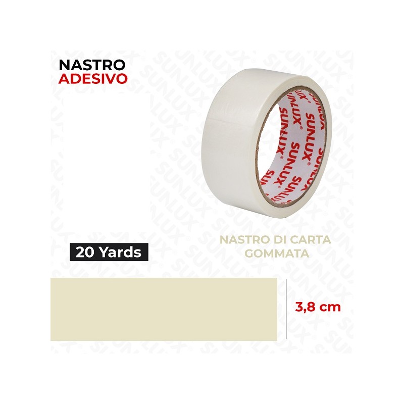 SUNLUX NASTRO ADESIVO CARTA GOMMATA 3,8CMX20YARDS