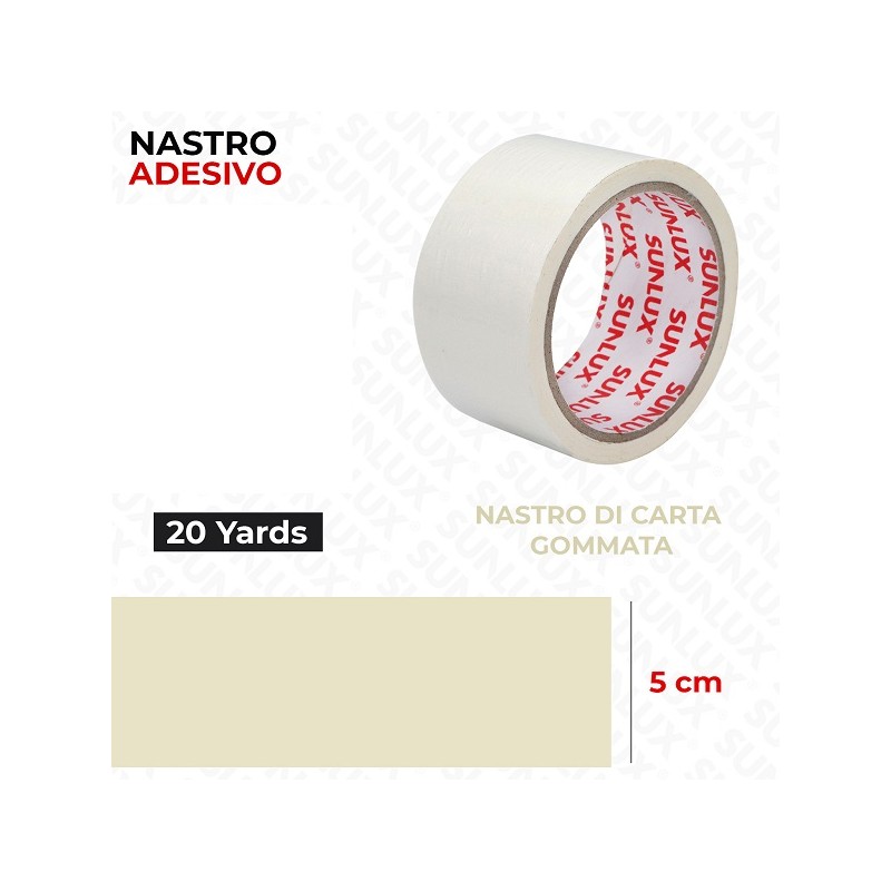 SUNLUX NASTRO ADESIVO CARTA GOMMATA 5CMX20YARDS