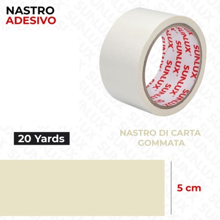 SUNLUX NASTRO ADESIVO CARTA GOMMATA 5CMX20YARDS