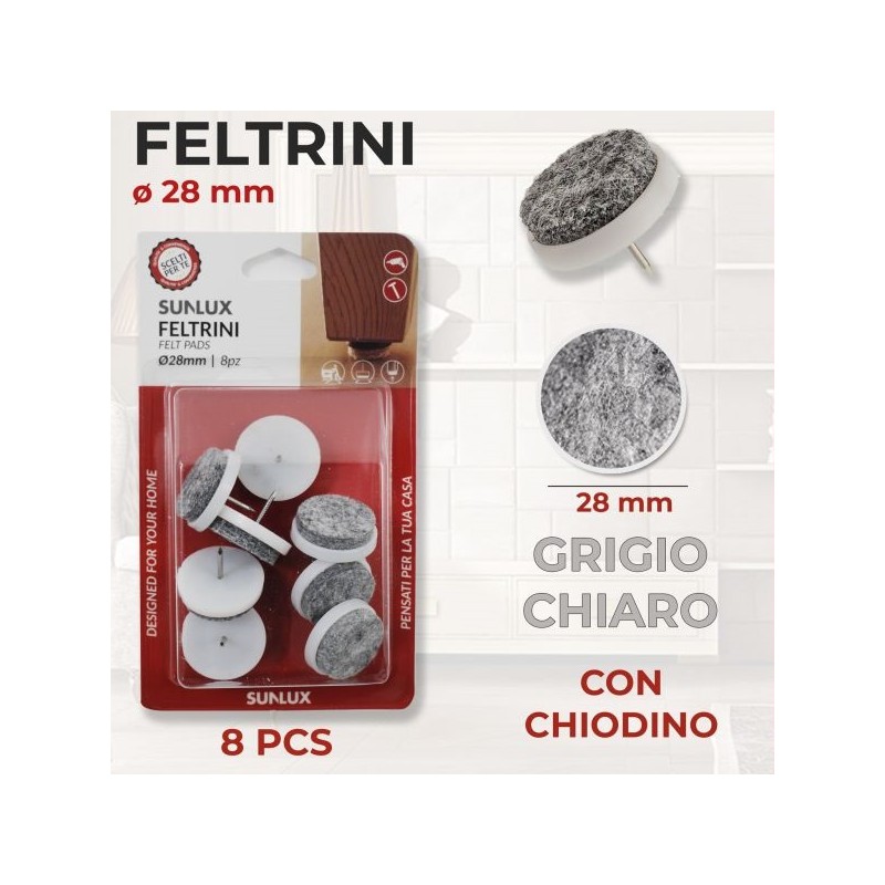 FELTRINI GRIGIO CHIARO CON CHIODINO 28MM 8PZ
