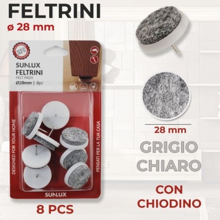 FELTRINI GRIGIO CHIARO CON CHIODINO 28MM 8PZ