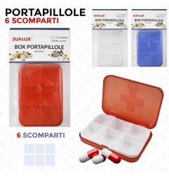 BOX PORTA PILLOLE 6 SCOMPARTI COLORI ASS.