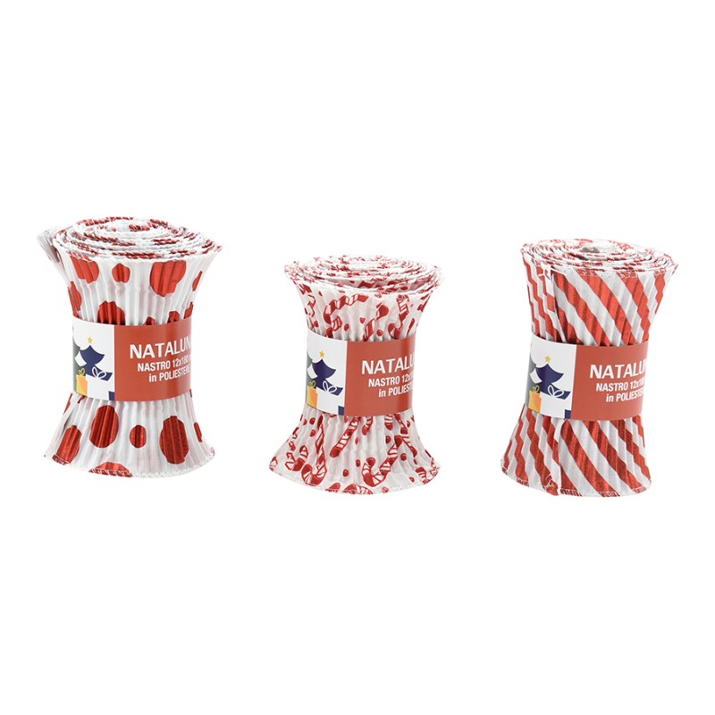 NASTRO NATALIZIO 12CMX1.8MT BIA/ROSSO 3A