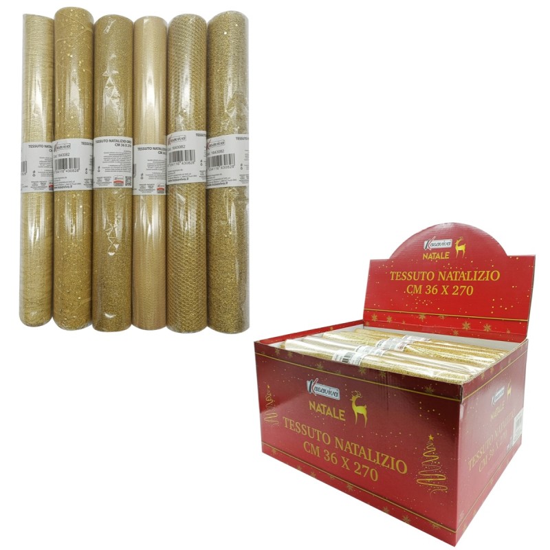 TESSUTO NATALIZIO ORO ROTOLO CM.36X 270