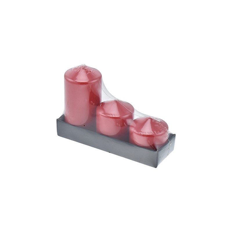 SET 3 PILLAR D.5X5/6.5/10CM ROSSO LACCAT