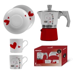 SET CAFFETTIERA E 2 TAZZINE C/PIATT INO