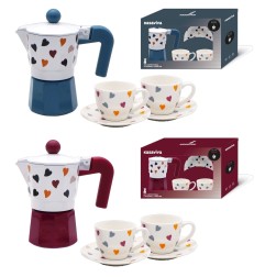 SET CAFFETTIERA E 2 TAZZINE C/PIATT INO