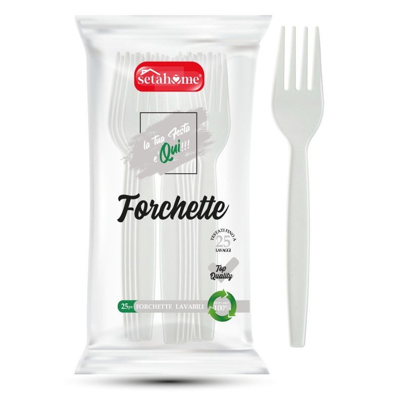 FORCHETTE IN PLASTICA BIANCHE CF 25PZ