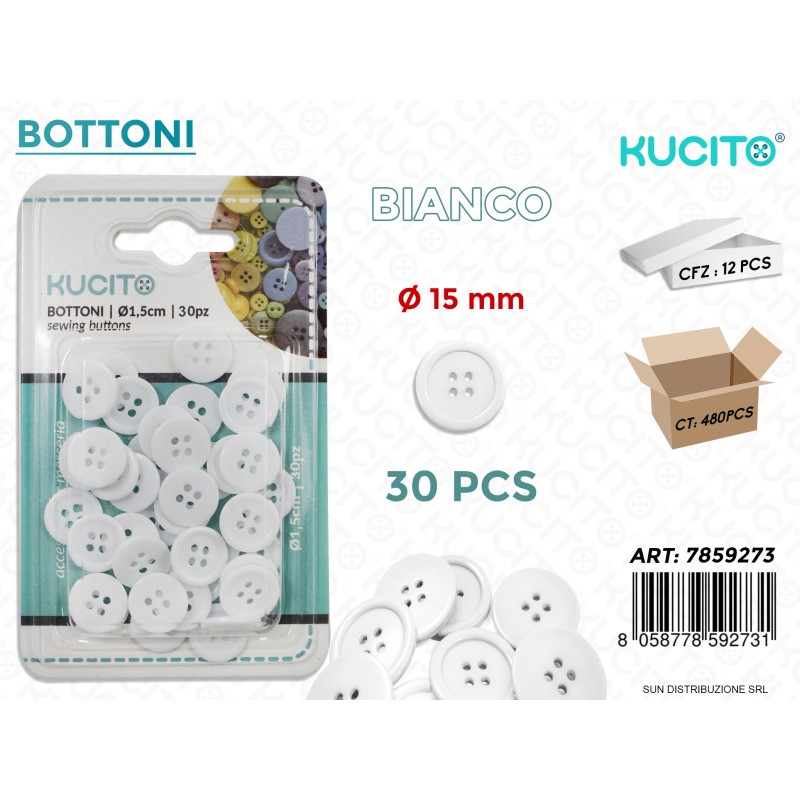 BOTTONI BIANCHI 30PC DIAM. 1,5CM  PZ DA 12