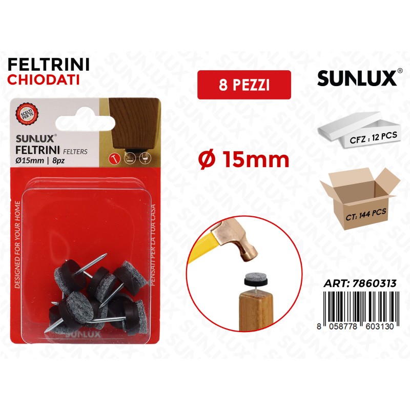 SUNLUX FELTRINI CHIODATI TONDI 8PCS D.15