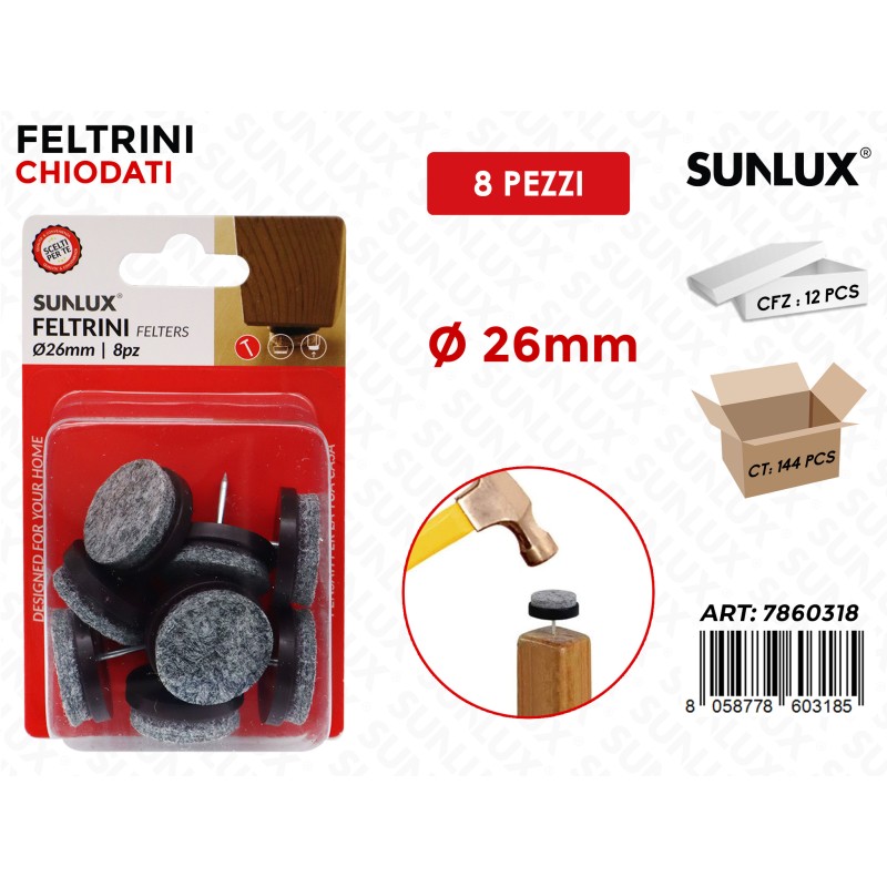 SUNLUX FELTRINI CHIODATI TONDI 8PCS D.26