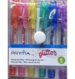 PRYMA PENNA GEL MINI 9CM 6PZ GLITTER BL.