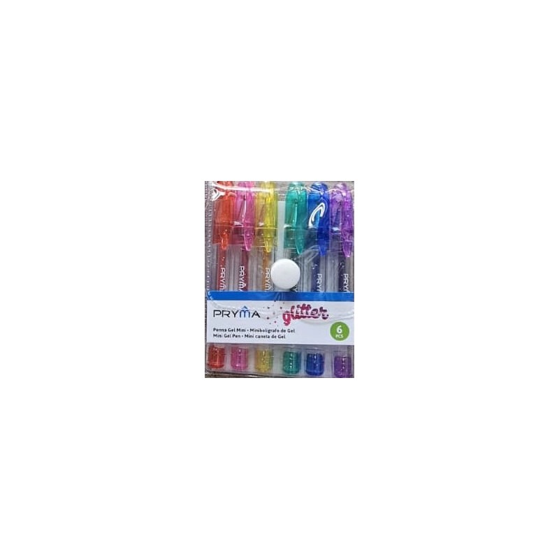 PRYMA PENNA GEL MINI 9CM 6PZ GLITTER BL.