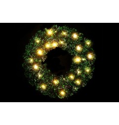 CORONA D.30CM C/20LED B.CALDO M.1 VERDE