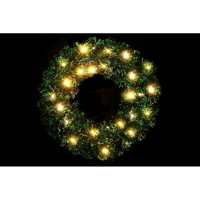 CORONA D.30CM C/20LED B.CALDO M.1 VERDE