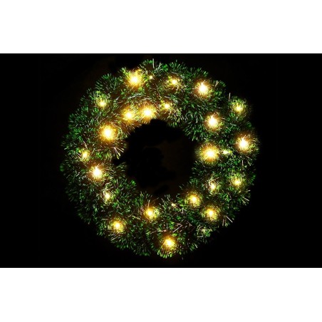 CORONA D.30CM C/20LED B.CALDO M.1 VERDE