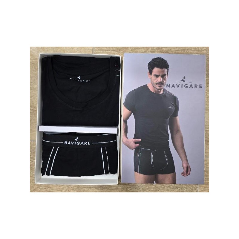 NAVIGARE COORD. BOXER+T-SHIRT GIROC.NERO