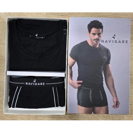 NAVIGARE COORD. BOXER+T-SHIRT GIROC.NERO