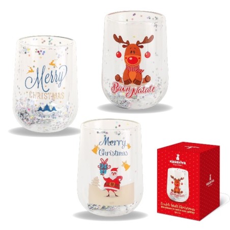 BICCHIERE VETRO DOUBLE WALL XMAS 30 0CC