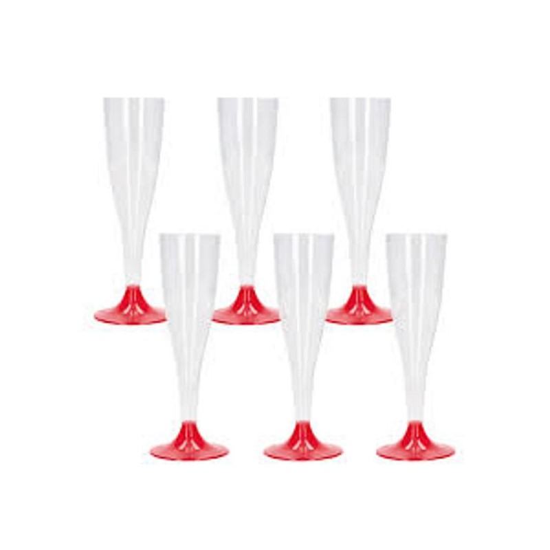 CALICE FLUTE TRASP.+ BASE ROSSO 6PZ