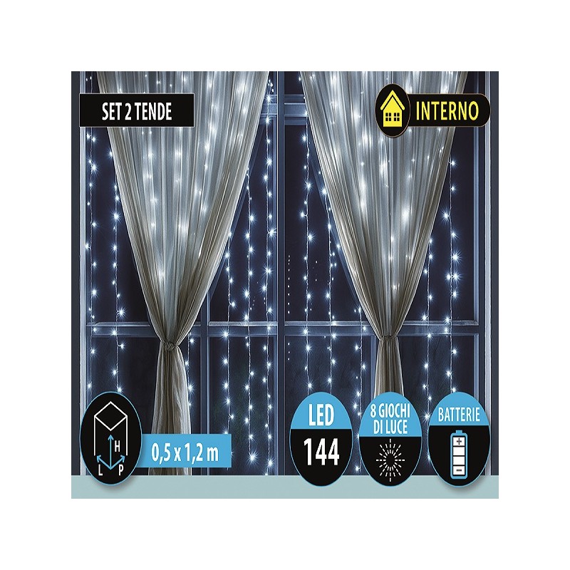 SET 2 TENDE 50X120CM 144LED BATT.BIANCA