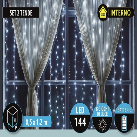 SET 2 TENDE 50X120CM 144LED BATT.BIANCA