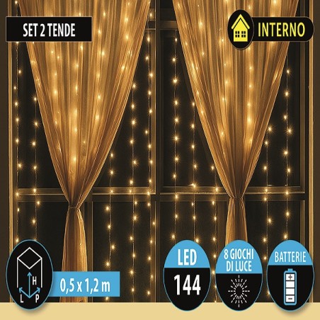 SET 2 TENDE 50X120CM 144LED BATTERIA CAL