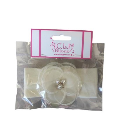 FASCIA BIANCA BABY CON FIORE E PERLE