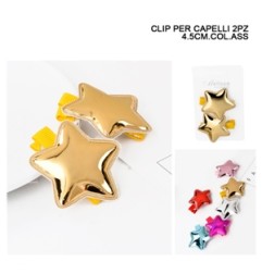 CLIP CAPELLI 4.5CM 2PZ METALLIZZATO STELLA ASS.